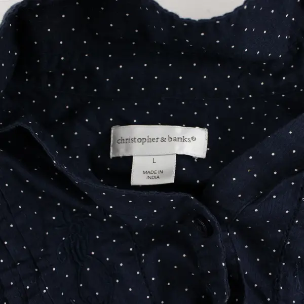Christopher & Banks Navy White Polka Dot Long Sleeve Blouse Women's Large