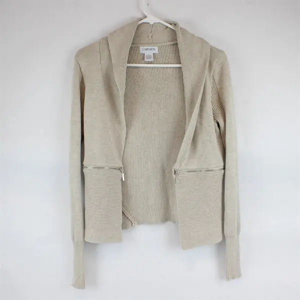 Carmen by Carmen Marc Valvo Beige Open-Front Cardigan Women's Small