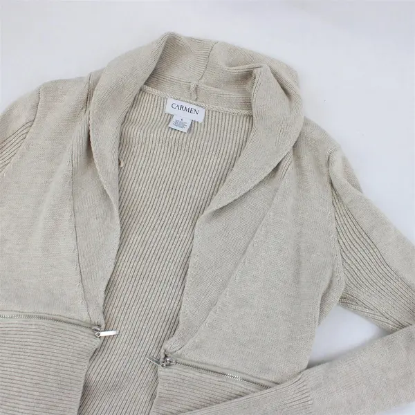 Carmen by Carmen Marc Valvo Beige Open-Front Cardigan Women's Small