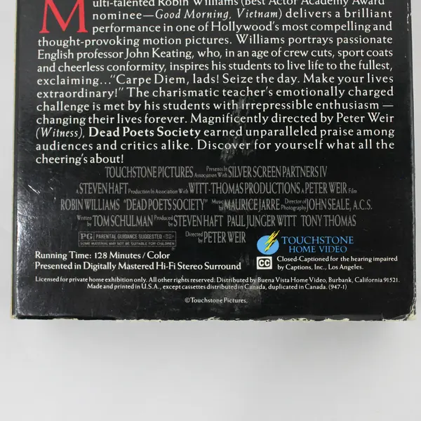 Dead Poets Society VHS , 1995, #947 Robin Williams 