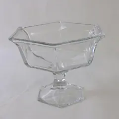Vintage MCM Clear Glass Pedestal Bowl Geometric Hexagonal Base
