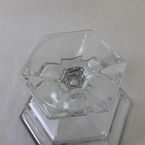 Vintage MCM Clear Glass Pedestal Bowl Geometric Hexagonal Base