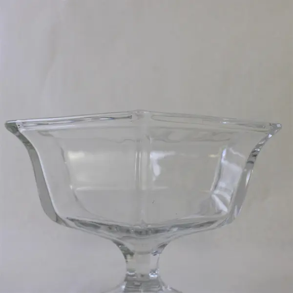 Vintage MCM Clear Glass Pedestal Bowl Geometric Hexagonal Base