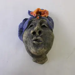 Ceramic Wall Hanging Mask Sculpture Expressive Face Decorative Art