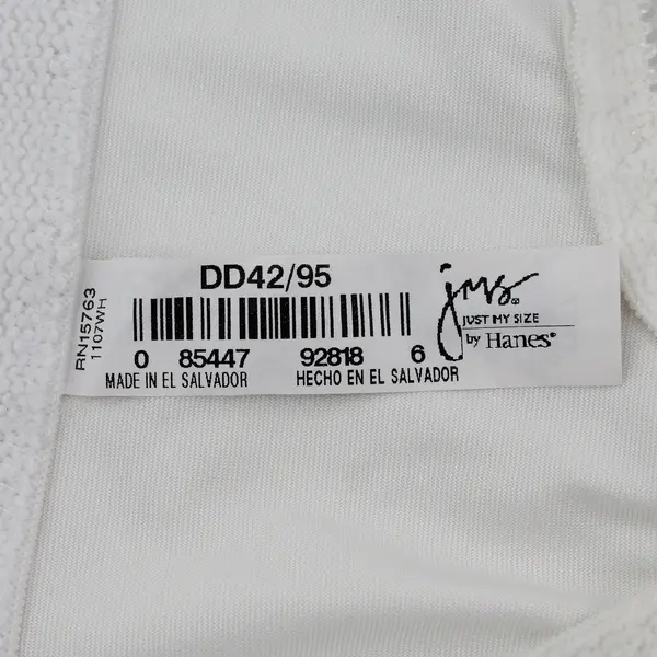 Just My Size White 42DD Unlined Wireless Bra Scroll Leaf Design