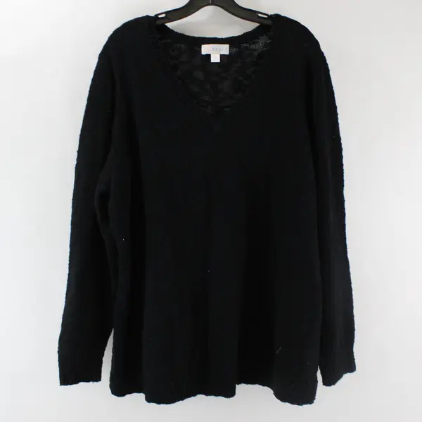 Belle Kim Gravel Top Women's Size 2X Long Sleeve Black Pullover Sweater