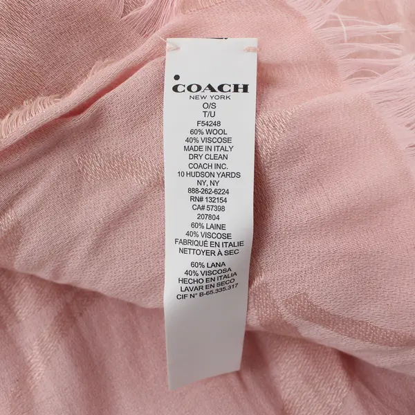 Coach Light Pink Shawl F54248 Fringe Wool Viscose Wrap Scarf