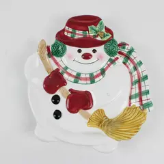 Fitz and Floyd Essentials Snowman with Broom Ceramic Plate 9"