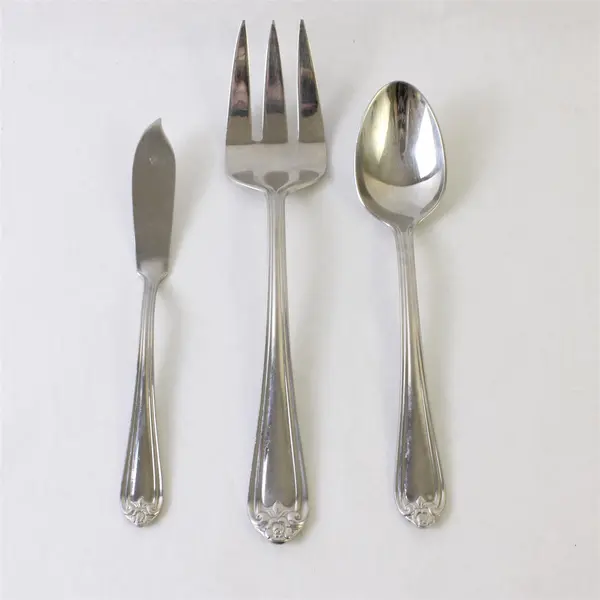 Lot of 3 Reed & Barton Rosebud Flatware Set Meat Fork Place Spoon Butter Knife