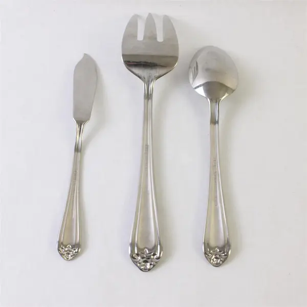 Lot of 3 Reed & Barton Rosebud Flatware Set Meat Fork Place Spoon Butter Knife