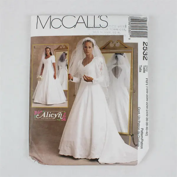 1999 McCall's Pattern 2532 Women's Wedding Gowns Size RR 18W-24W UNCUT