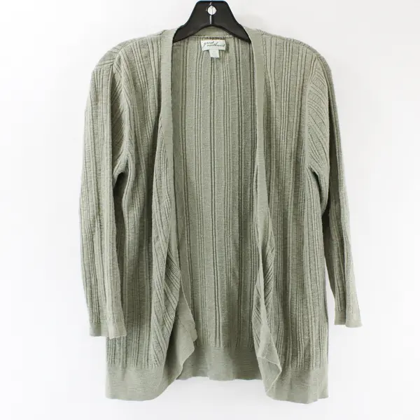 Great Northwest Women's M Green 100% Cotton Ribbed Open Front Cardigan