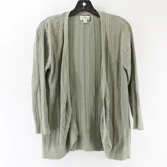 Great Northwest Women's M Green 100% Cotton Ribbed Open Front Cardigan