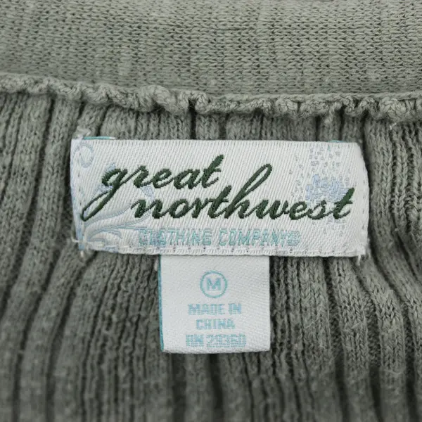 Great Northwest Women's M Green 100% Cotton Ribbed Open Front Cardigan