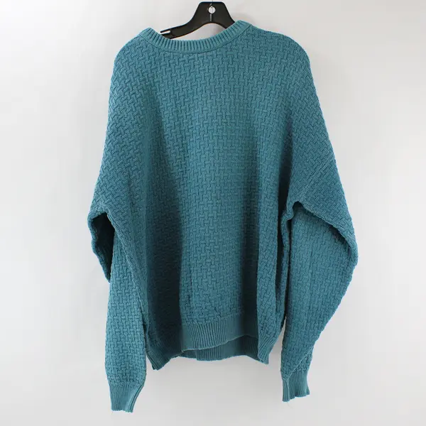 Vintage 417 Van Heusen Men's L Teal 100% Cotton Textured Knit Sweater Made USA 