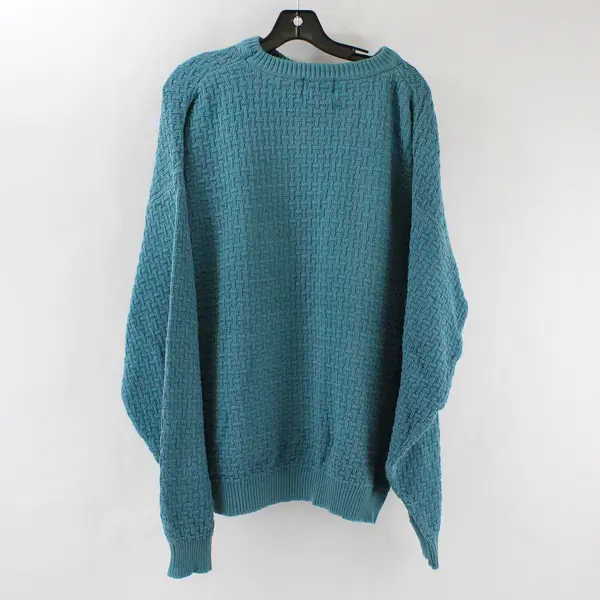 Vintage 417 Van Heusen Men's L Teal 100% Cotton Textured Knit Sweater Made USA 
