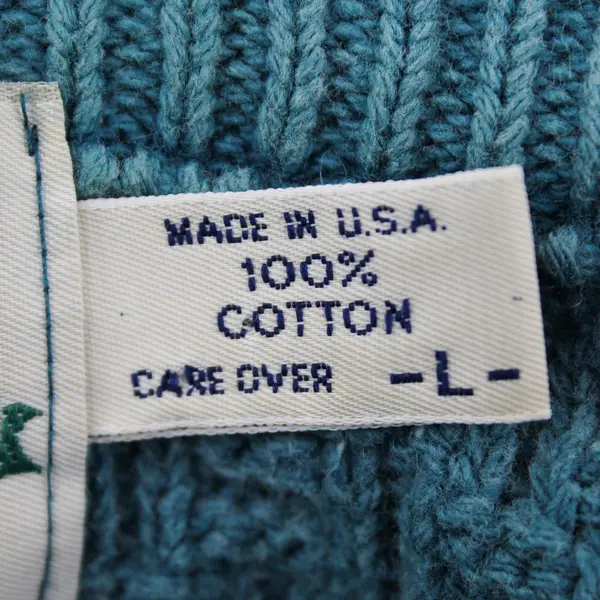 Vintage 417 Van Heusen Men's L Teal 100% Cotton Textured Knit Sweater Made USA 