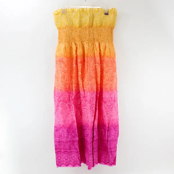Handmade Yellow Orange Pink Ombre Strapless Midi Sundress Women's XL