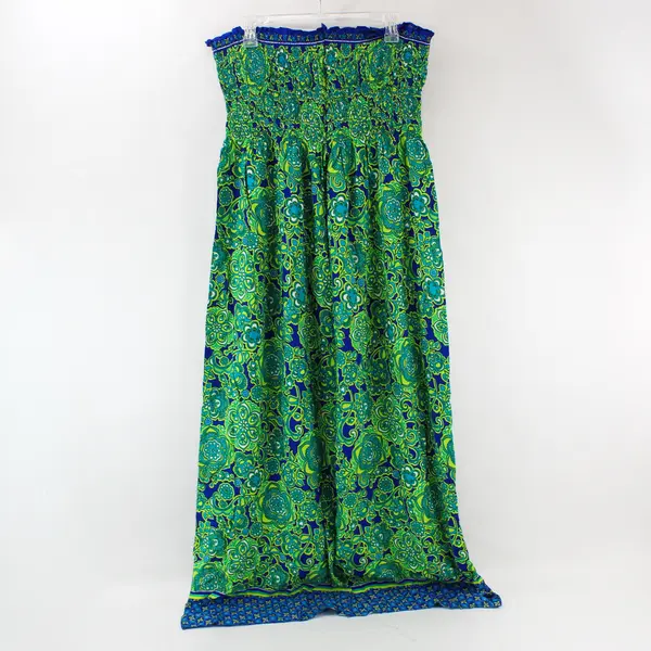 Handmade Green and Blue Floral Strapless Maxi Sundress Women's Size XL