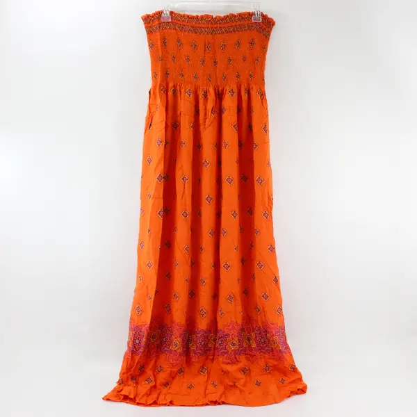 Handmade Orange Smocked Strapless Maxi Sundress Women's Size XL