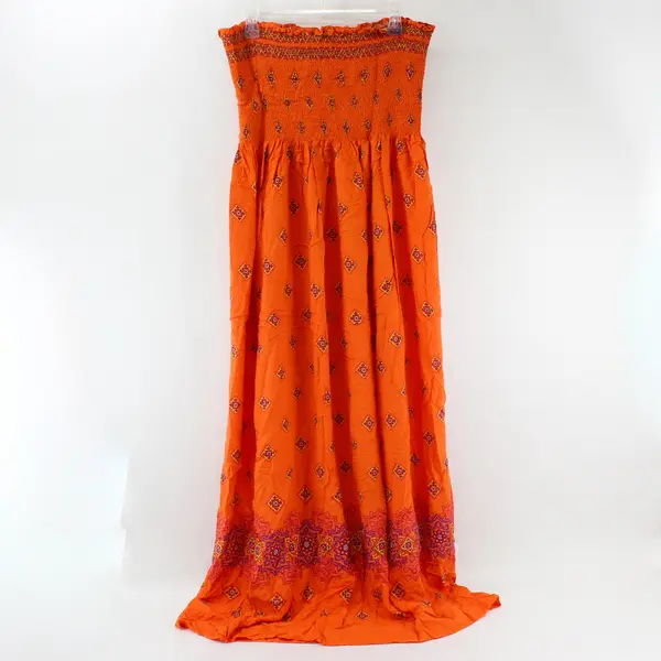 Handmade Orange Smocked Strapless Maxi Sundress Women's Size XL