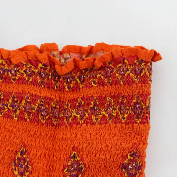Handmade Orange Smocked Strapless Maxi Sundress Women's Size XL