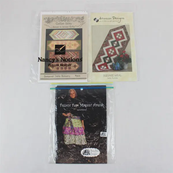 Lot of 3 Sewing Patterns Apron Table Runner Quilt Patterns
