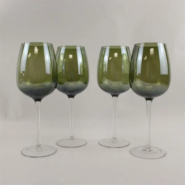 Lot of 4 Olive Green Tinted Wine Glasses