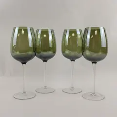 Lot of 4 Olive Green Tinted Wine Glasses