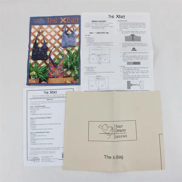 Lot of 3 Tote Bag Sewing Patterns X-Bag FC2411 PineTree 129 Flower Garden