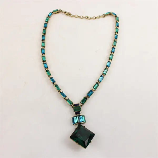 LOGO Lori Goldstein Blue and Green Glass Stones Drop Pendant Necklace 21"