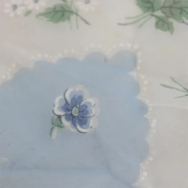 Vintage Sheer Blue and White Floral Scalloped Edge Handkerchief 13"