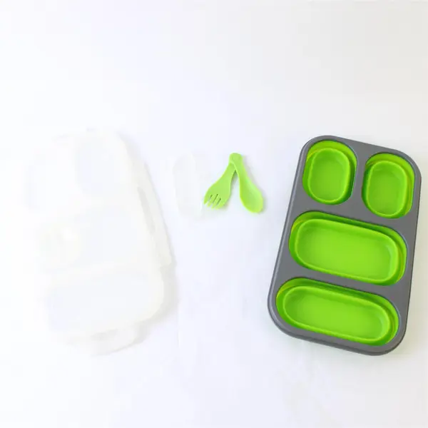 SmartPlanet Portion Perfect Collapsible Meal Kit Green Silicone 4 Sect Snap Lid