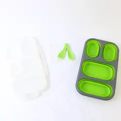 SmartPlanet Portion Perfect Collapsible Meal Kit Green Silicone 4 Sect Snap Lid