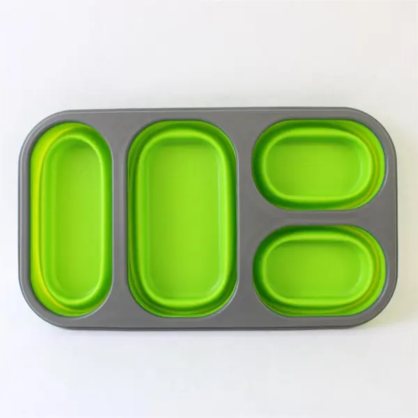 SmartPlanet Portion Perfect Collapsible Meal Kit Green Silicone 4 Sect Snap Lid