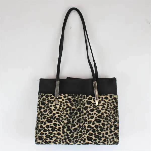 Leopard Print Fuzzy Black Shoulder Bag Purse