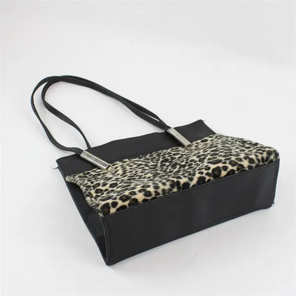 Leopard Print Fuzzy Black Shoulder Bag Purse