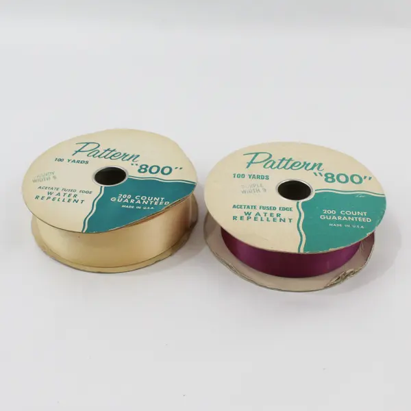 Lot of 2 Vtg. Pattern 800 Satin Ribbon Rolls - Purple & Brandy Colors, 100 yards