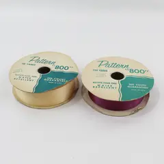 Lot of 2 Vtg. Pattern 800 Satin Ribbon Rolls - Purple & Brandy Colors, 100 yards