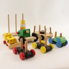 Vintage Wooden Toys Lot Discoveroo Customizable Cars, Incomplete Stackable Toy 