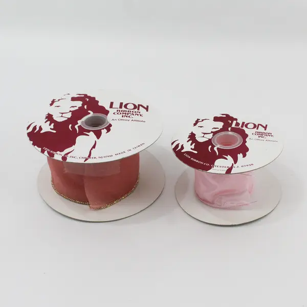 Lot of 2 Vintage Lion Ribbon Co Ribbon Spools Pink Mauve 2.5in 3in