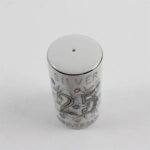 Vintage 25th Anniversary Salt and Pepper Shakers Silver and Floral
