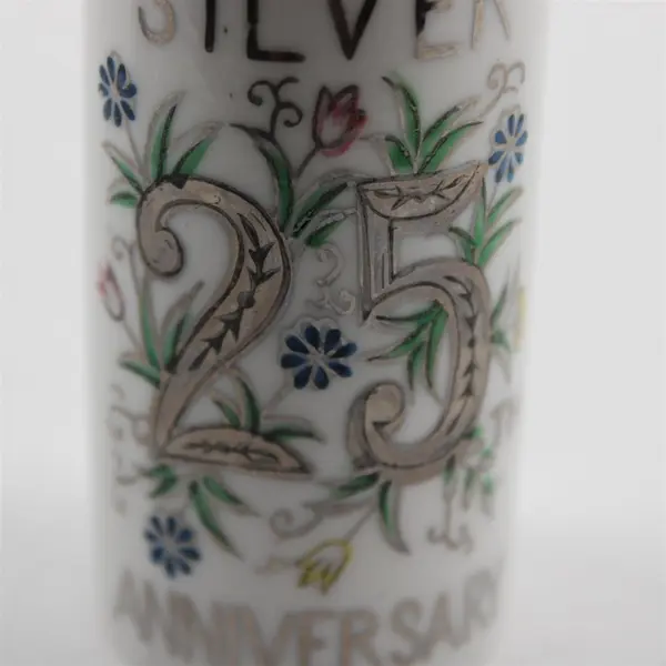 Vintage 25th Anniversary Salt and Pepper Shakers Silver and Floral