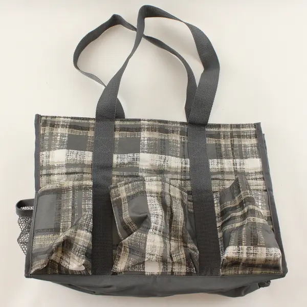 Thirty-One Brown Gray White Polyester Tote Bag 7 Outer Pockets