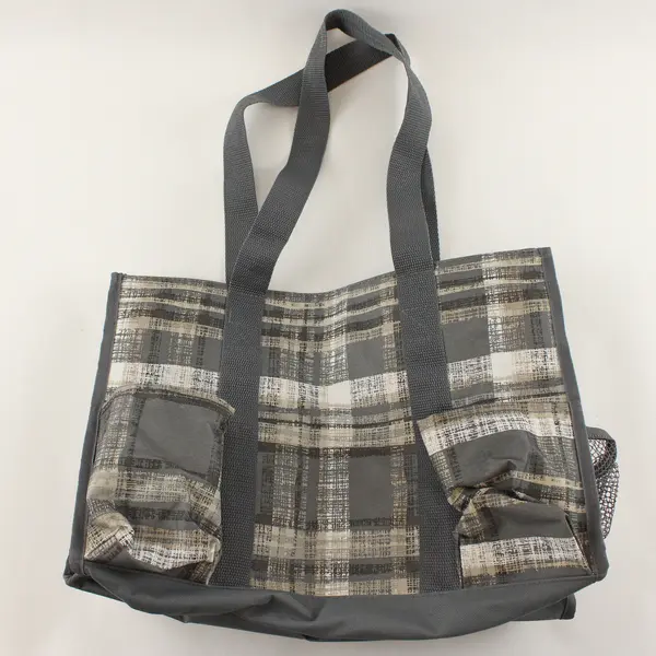 Thirty-One Brown Gray White Polyester Tote Bag 7 Outer Pockets