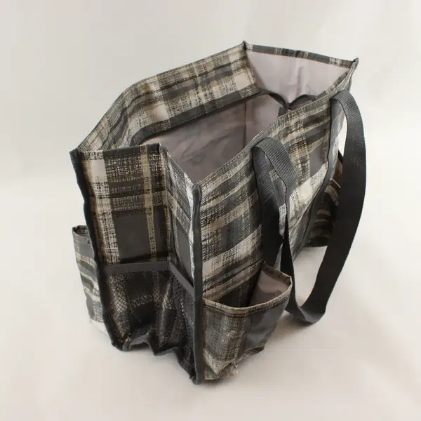 Thirty-One Brown Gray White Polyester Tote Bag 7 Outer Pockets