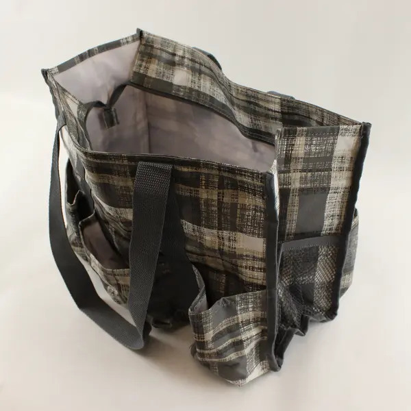 Thirty-One Brown Gray White Polyester Tote Bag 7 Outer Pockets