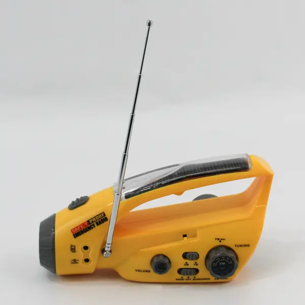 Safe-T-Proof Yellow Hand Crank Or Solar Emergency Flashlight AM-FM Radio 