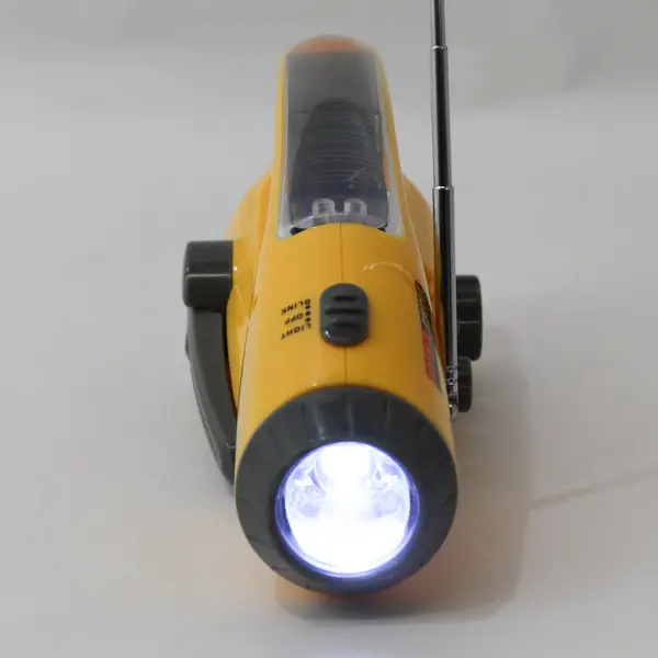 Safe-T-Proof Yellow Hand Crank Or Solar Emergency Flashlight AM-FM Radio 