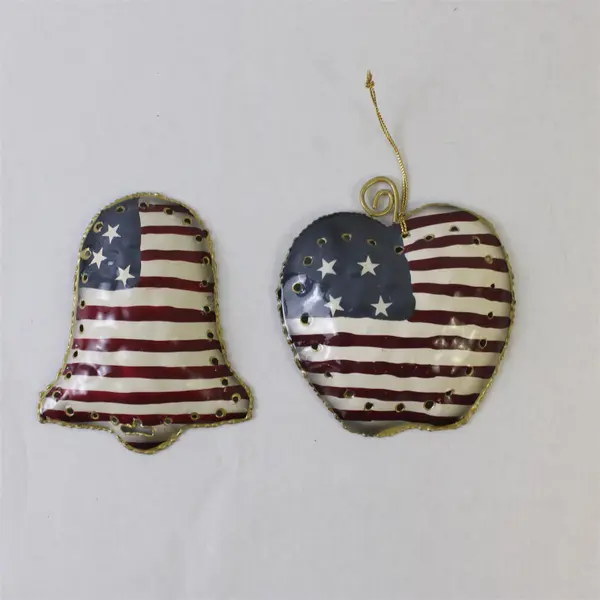 Lot of 2 Patriotic Metal Wall Hangings: Apple & Bell